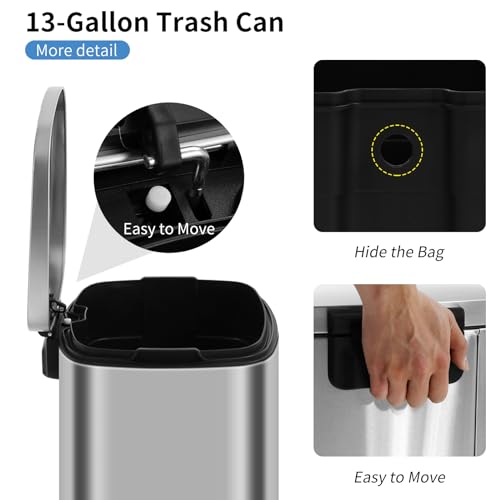 Caneca de basura rectangular de acero inoxidable 13.2 galones miniatura 4
