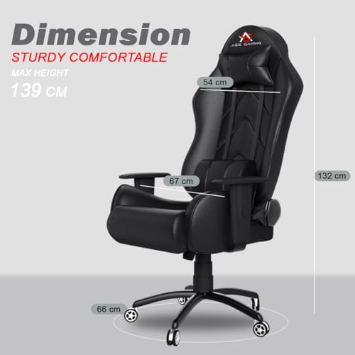 ASE GAMING Gold Series Ergonomic Gaming Chair Premium PU Leather, Adjustable Neck & Lumbar Pillow, 180 Degree Recline with Black Metal Base with 3... - Image 2