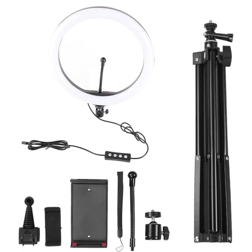Aro de Luz LED Regulable 30 cm, Soporte Ajustable Negro - Iluminación para Vídeos y Maquillaje, Trípode para Fotos y Streaming