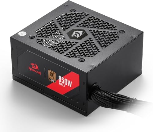 Image of Redragon RGMS-850W PRO 80+ Gold 850 Watt Power Supply w /ATX 3.1 & PCIe 5.1 Ready, Non-Modular Active PFC, Compact 150mm Size, 120mm Low Noise Fan, 100% Japanese Capacitors
