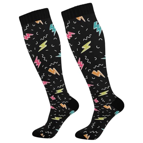 Wusikd Lightning Bolts Compression Socks for Women and Men Circulation Retro Long Socks for Athletic Running 2