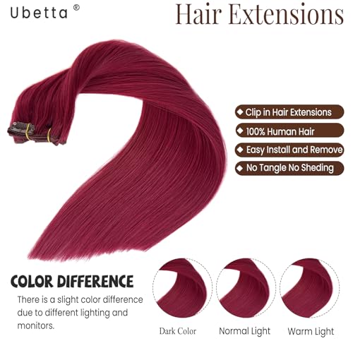 Image of Clip in Hair Extensions Real Human Hair, Burgundy Hair Extension Real Human Hair Clip ins 22 Inch Double Weft Hair Extensions Human Hair Clip in Extensions 7pcs 70G Clip in Hair Extensions for Women