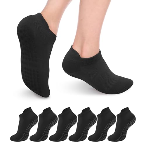 Deefly Yoga Socks for Women 3 Pairs-Pack,Breathable Non-Slip Grip Ankle Socks,Workout, Pilates, Home Fitness