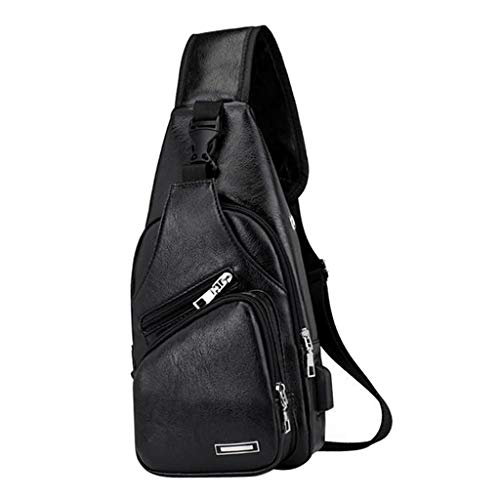 Baoblaze Bolsa De Couro Masculina Sling Bolsa Ombro Crossbody Bolsa - Preto