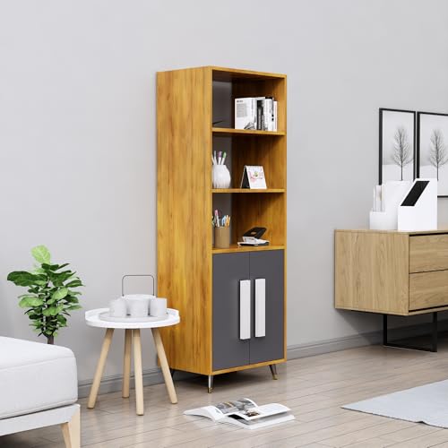 Image of Bniture Book Shelf Wooden | Engineered Wood Bookshelf for Home with 2 Door & 3 Shelf | Multipurpose Open Book Shelf Stand for Library, Study Room & Living Room | Giant Wood & Slate Grey