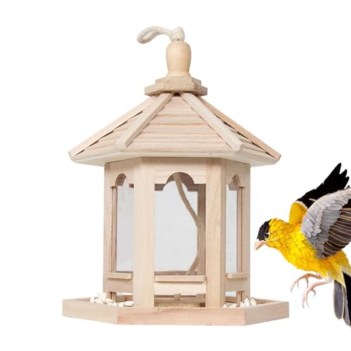 Comedero para Pájaros para Exteriores, Comedero para Pájaros De Madera, Casita para Pájaros Colgante, Comedero Pajaros Jardin Balcón Exterior, Alimentador Pájaros para Pájaros Salvajes