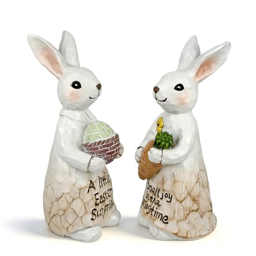Figuras de Conejo de Pascua de Resina Decorativas 2 piezas miniatura 1