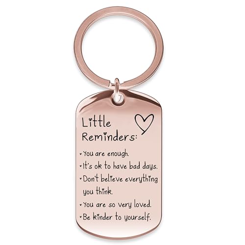 OUMILAN Porte-clés Little Reminders - Cadeau d'inspiration pour femme et homme - Affirmation réconfortante pour la santé mentale - Porte-clés « You Are Enough », rose gold, Medium