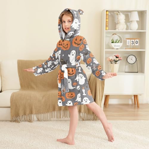 GuoChe Gray Pumpkin Halloween Pattern Children Robes Hooded Robes3