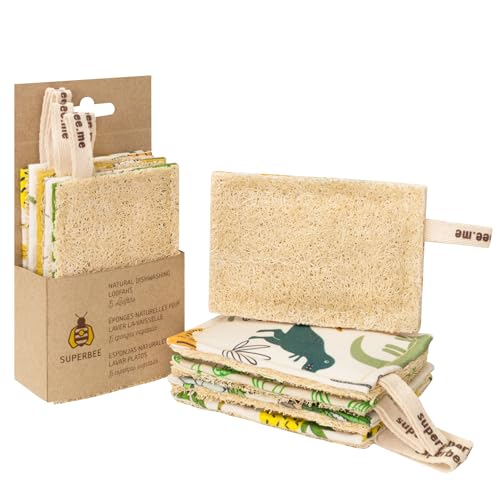 SUPERBEE - Spugne da cucina naturali, 10 pezzi, biodegradabili a base vegetale, ecologiche, inodori, pulizia di piatti sporchi, pentole e padelle, spugna senza plastica
