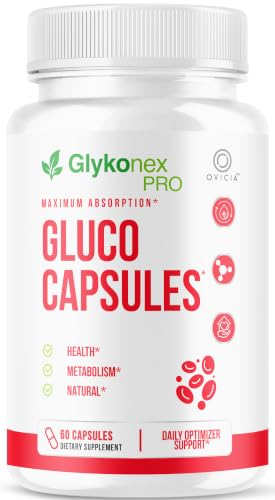 Gluco Capsules - Official Glykonex Pro Pills Advanced Premium Support for Maximum Strength Glykonix with Natural Ingredients Vitamins for Overall Health & Wellness 60 Capsules for 1 Month