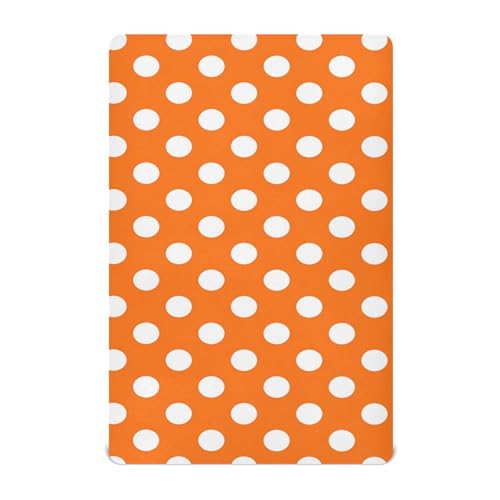 Image of Baby Crib Sheet Orange White Polka Dots Crib Mattress for Boys and Girls Playard Sheet Soft Breathable Fitted Baby Mattress Cover 52x28in