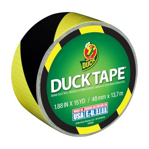Image of Duck 283972 Printed Duct Tape, 1.88 Inches x 10 Yards, Black /Yellow Stripes, 1 Pack