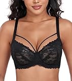 DotVol Damen Große Größen Minimizer BH Durchsichtige Ungepolsterte Spitze Unterwäsche Alltag Bra mit Schnürung(Schwarz, 80D)