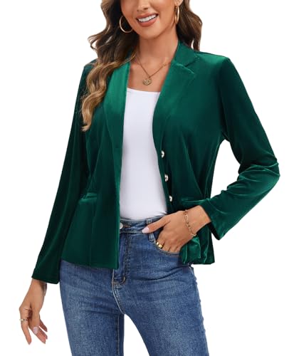 MINTLIMIT Women's Velvet Blazer Long Sleeve Notched Lapel Button Front Tailored Cardigan Suit Jacket Blazer2