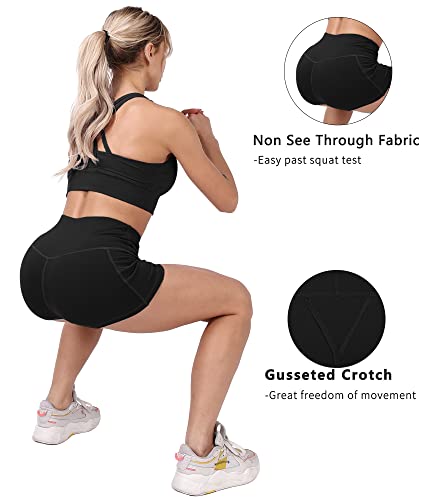 Chrleisure Spandex Yoga Shorts With Pockets For Women, High Waisted Workout Booty Shorts (3“ Black, M) #TOP3