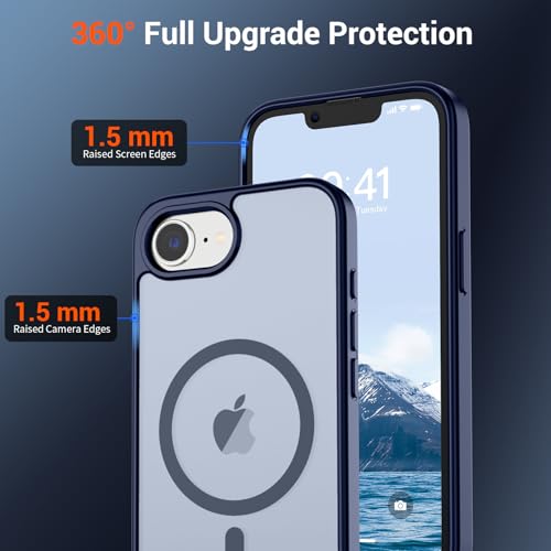 Image of SUPFINE Magnetic for iPhone 17e Case /iPhone 16e Case 2025 (Compatible with MagSafe)(Military Grade Drop Protection) Slim Translucent Matte Shockproof with Anti-Fingerprint Phone Case,Navy Blue