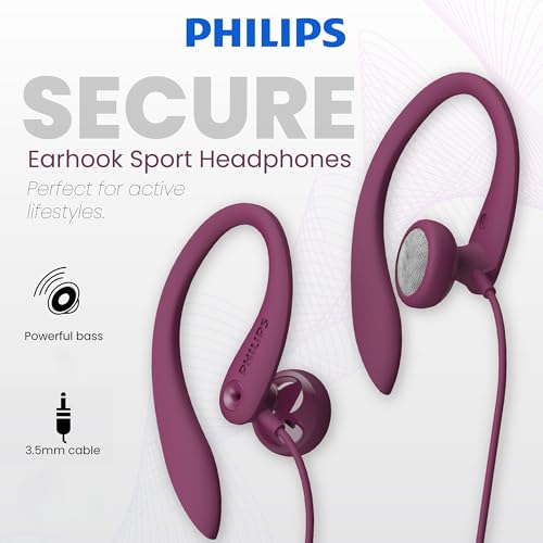 Image of Philips SHS3200PK Flexible Earhook Headphones, Pink