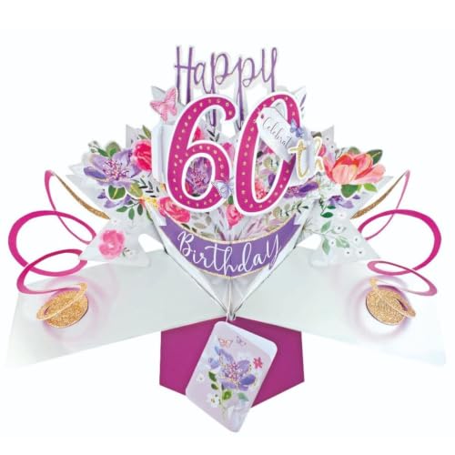 Female 60th Birthday Pop-Up Greeting Card Original Second Nature 3D Pop Up Cards