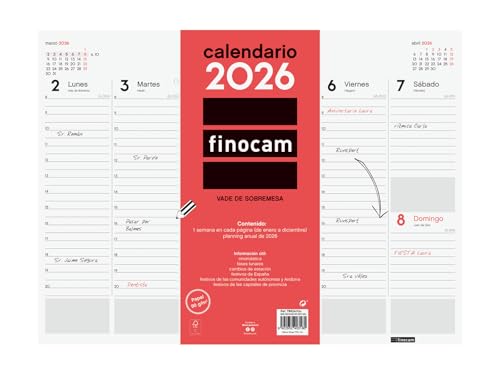 Finocam - Vade Encolado Semana Vista 2026 Semana Vista Vertical Enero 2026 - Diciembre 2026 (12 meses) Neutro Español
