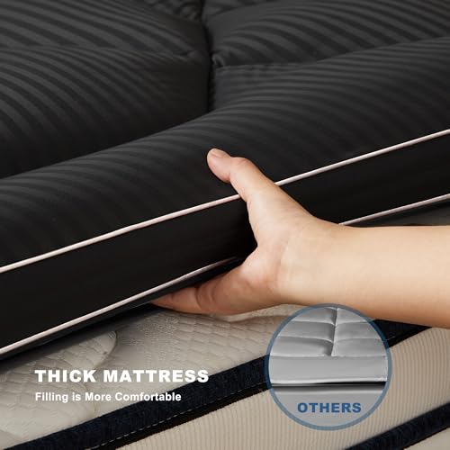 Image of BEDLORE Full Mattress Topper, Thick Pillow Top Pad for Back Pain Relief, Soft Mattress Cover with Deep Pockets 6-15 inch（Black）