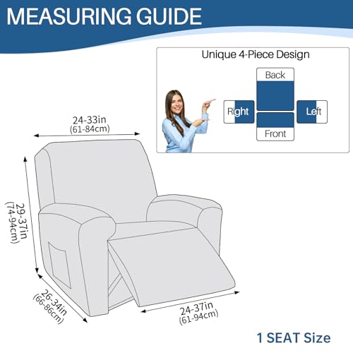Image of YEMYHOM 4 Pieces Stretch Recliner Slipcover Jacquard Recliner Chair Cover with Side Pocket Anti-Slip Fitted Recliner Cover Couch Furniture Protector with Elastic Bottom (Recliner, White)