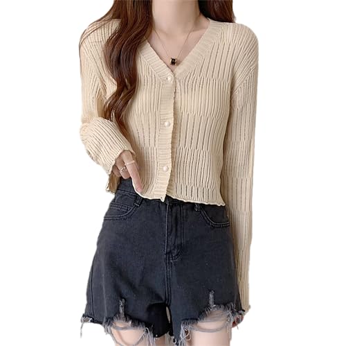 Image of ICW Women's Knitted Ribbed Cardigan Long-Sleeve V-Neck Button-Up Shrug Jacket Top Dn85