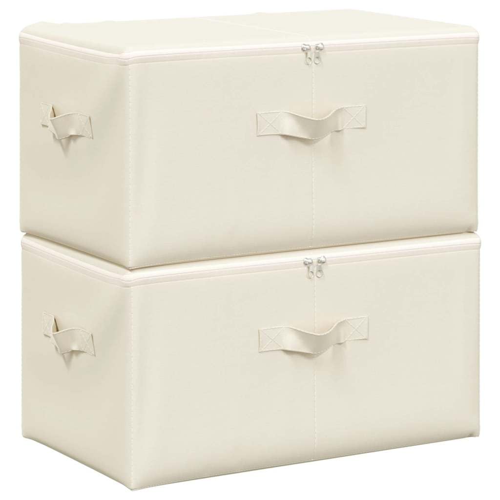 Cajas Almacenaje Plegables 2 Unidades Tela Crema 43x34x23 cm con Asa