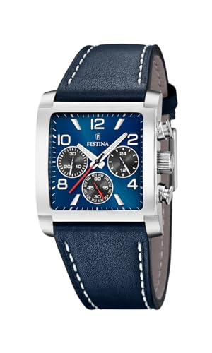 Festina Montre Homme Analogique - Cuir Bleu - Quartz - Chronographe - Verre Minéral Haute...