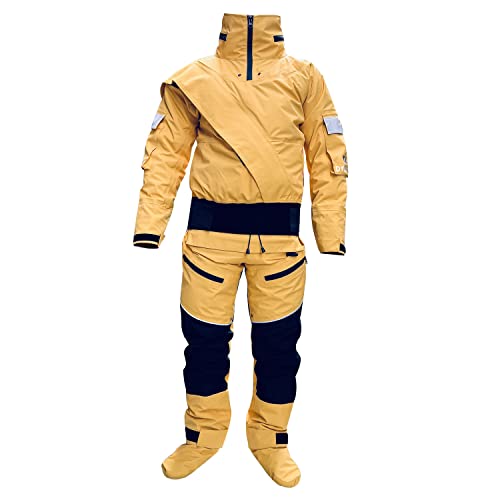 Dry Suits for Men in Cold Water Water Rescue Suit with Detachable Hood for Whitewater Canyoneering Kayaking Exploring (Yellow, Large)