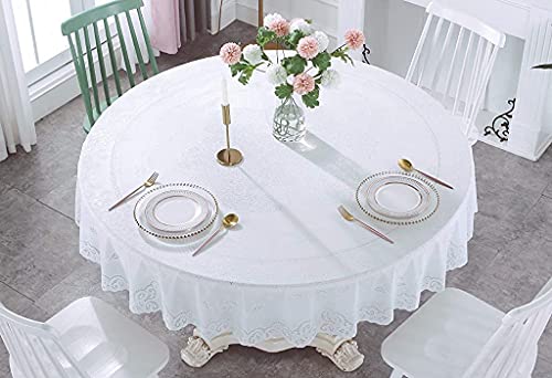 Hot Deals Waterproof PVC Tablecloth, Oil Proof Anti Scald Wash-Free Round Table Cloth, Three Dimensional Embossing Tablecloths, Vinyl Stain-Resistant Table Cover for Indoor & Outdoor (White, 70 inch)