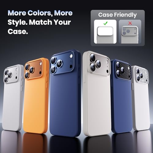 Image of Hoerrye for iPhone 17 Pro Camera Lens Protector - [12FT Shatterproof Military Grade] [Strong Adsorption] Metal 9H+ Tempered Glass Camera Screen Full Cover Case Friendly,Black