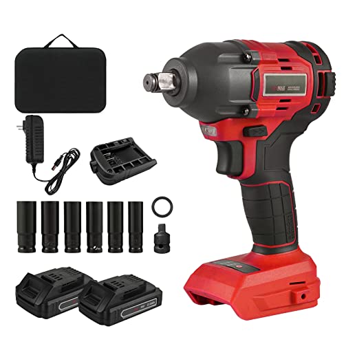 Moniss Chave de impacto sem escova sem fio de 20 V com mandril de 1/2 pol. Velocidade variável Torqu