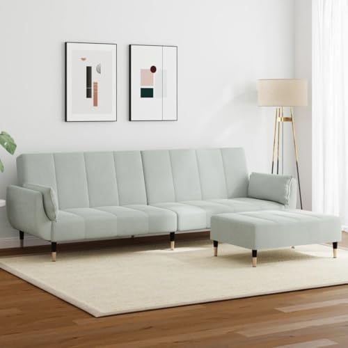 SooIarix Sofá cama de 2 plazas con reposapiés, terciopelo gris claro, 220 x 84,5 x 69 cm, convertible en cama, para salón, espacios pequeños, capacidad de carga de 110 kg