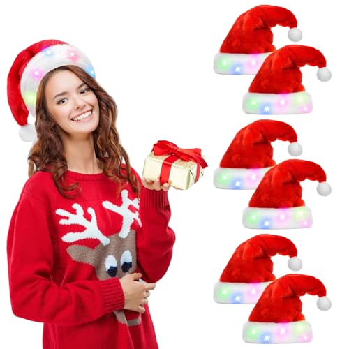 Kensbro 6 Stück LED Weihnachtsmützen Erwachsene,Plüsch...