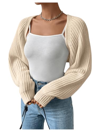 Image of RoseSeek Women's Cropped Cardigan Sweaters Long Sleeve Open Front Bolero Shrugs Casual Knit Tops Apricot Plain Large