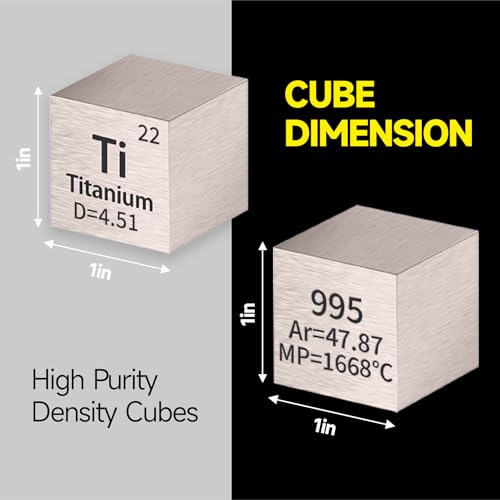 Image of Titanium Cube - Metal Element Cubes - Laser Engraved Density Cube Lab Material Periodic Table of Elements Collection DIY Teacher Science Creative Gift (Titanium, 1 Inch)