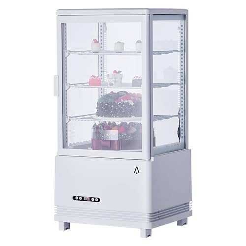 IDEALHOUSE Commercial Refrigerator Display Fridge, 2.4 Cu. FT Pastry Display Case, Cake Fridge Merchandiser Beverage Cooler, Double-Layered Glass, Interior LED Lighting, Adjustable Shelves, White