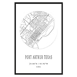 Port Arthur Texas‎ USA Poster Map Print Wall Art Decor Unframed Canvas Painting Travel Gift 16×24...