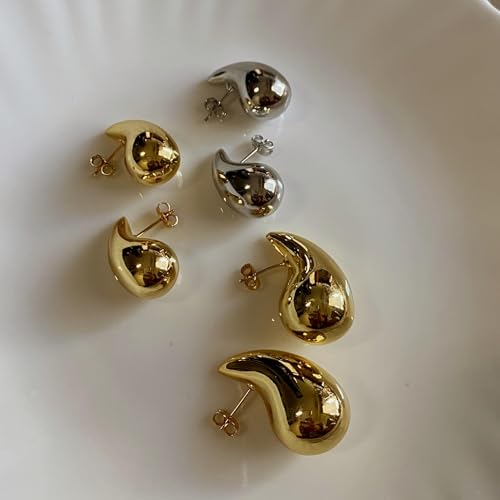 Small Teardrop Gold Chunky Earrings for Women,Thick Gold Plated Hoop Hypoallergenic Water Drop Earring Dupes for Women 18MM