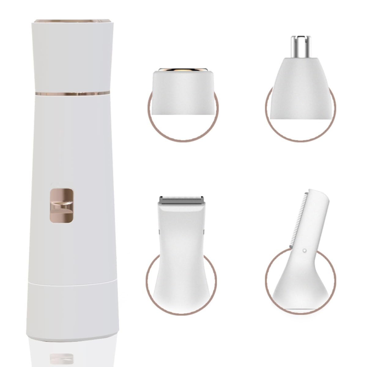 4-in-1 Bikini Trimmer for Women, Electric Razor Shaver for Face, Body, Wet & Dry Use, Hair Removal, USB Rechargeable (White)