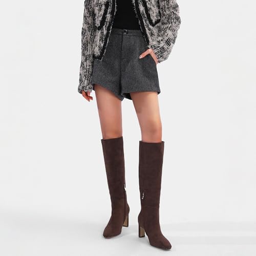 Burgundy Knee High Boots for Women Square Toe Chunky Heeled Boots Fall Dress Elastic Tall Boots with Zipper3