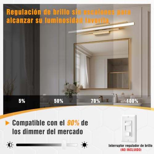 Image of VitaLink Modern Gold Vanity Light Bathroom Wall Light Fixtures Over Mirror 35 Inch Long Dimmable 3-Light LED Bathroom Wall Lighting 5CCT(3000K /3800K /4500K /5200K /6000K)