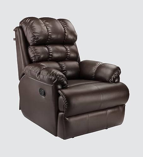 Image of Little NAP Single Amet Soft Leatherette Manual Recliner | Padded Seater Aram Sofa | Relaxing Chair for Home Office Movie Theater Room | Brown