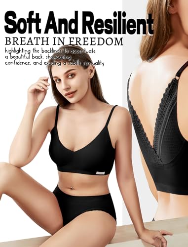 Image of Livona Lace Bralette for Women - Comfort Sports Bra Wireless Padded Bralette with Support Workout Tops Cami Crop S-XXL