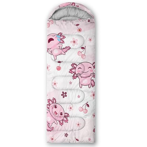 Image of QOOMO Axolotl Cute Camping Sleeping Bags,3 Season Warm & Cool Weather,Lightweight,Waterproof Sleeping Bags for Adults & Kids,Traveling,and Outdoors
