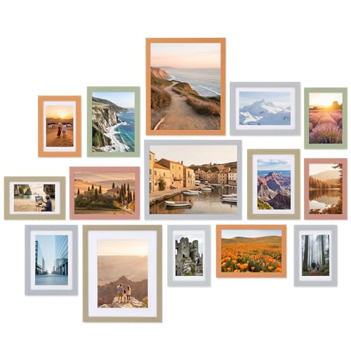 Fixwal Picture Frames Set 15 Pack MDF Soft Earth Tones 8x10 5x7 4x6