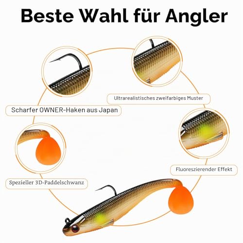 TRUSCEND Angelköder Gummifische Kunstköder Gummiköder Set Fische Angeln Forelle Zander & Barsch Köder Jigköpfe, BKK/VMC-Haken, Japan-Formel, Süßwasser-Salzwasser-Fischen Geschenk für Männe
