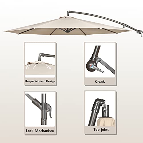 Hepoe 10Ft Offset Patio Umbrella Outdoor Cantilever Patio Market Hanging Umbrellas With Crank And Cross Base For Patios Outside Backyard Lawn Garden (10 Ft, Beige-New) #TOP3