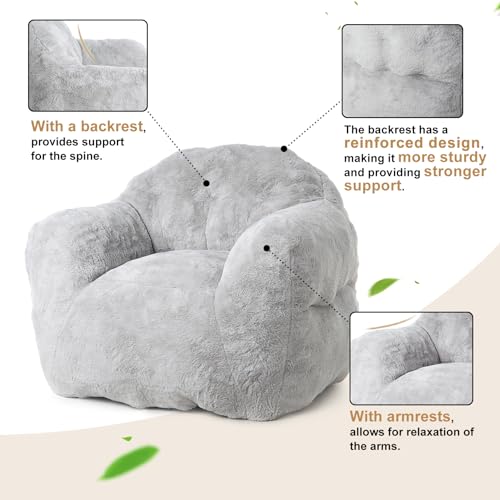 Image of GarveeHome Bean Bag Chair with Filler, 51 inch Giant Bean Bag Sofa for Adults Kids, Soft Cozy Large Beanbag Sofa Chair with Armrests for Living Room Bedroom, Light Grey